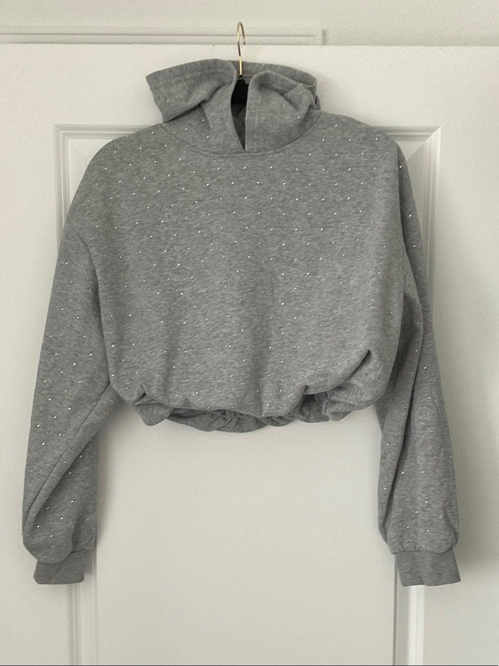 Fashion Nova Cropped Gray Hoodie set with Rhinestone Accents